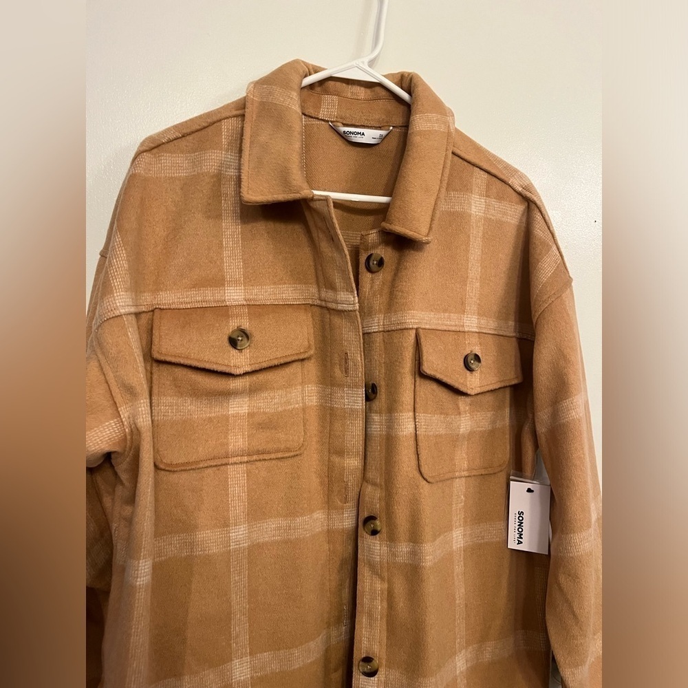 Sonoma Shacket, New! Tan and white, size 0X - Picture 13 of 16
